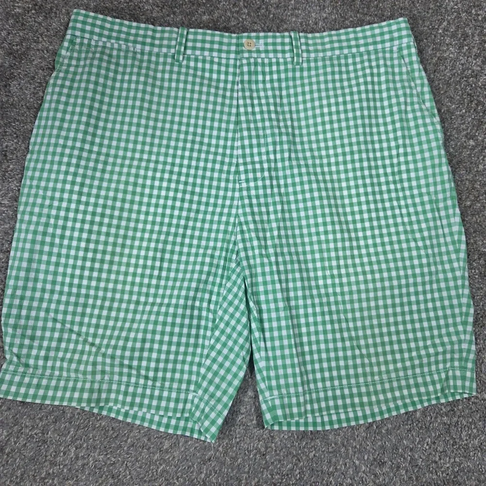 Polo Golf Ralph Lauren Men Green White Gingham Shorts Size 38 Cotton Plaid Crest